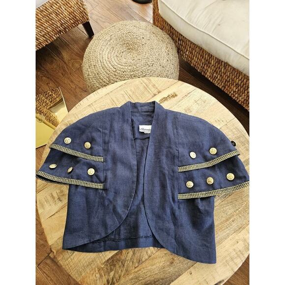 Vintage Charmade 100% Linen Open Blazer Jacket Women's Size 11/12 Coastal - Picture 8 of 10